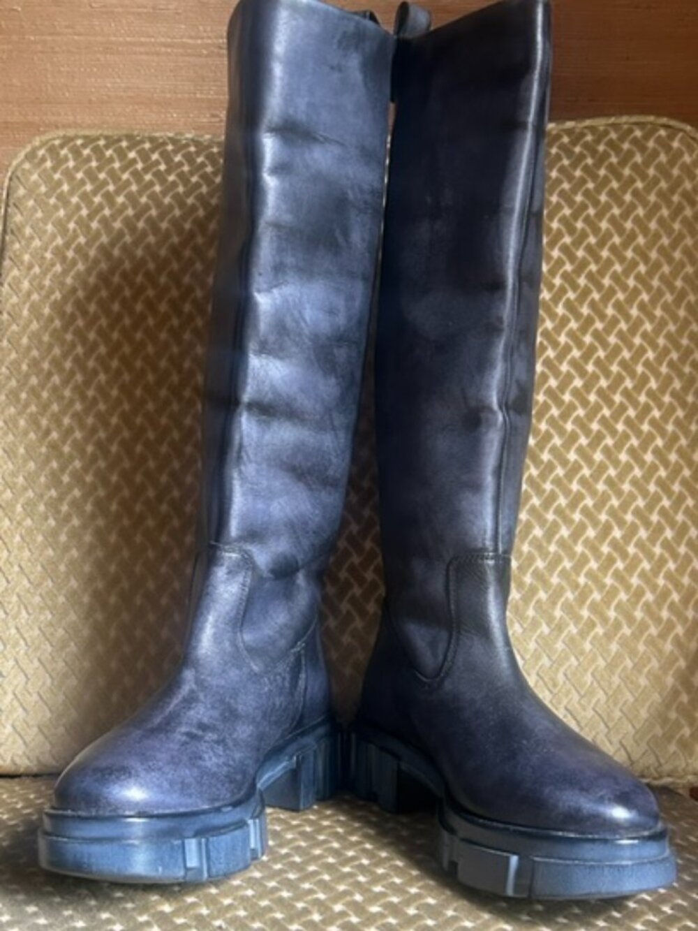 Free People Brooks Washed Black Leather Lugged Sole Pull On Tall Boots NEW